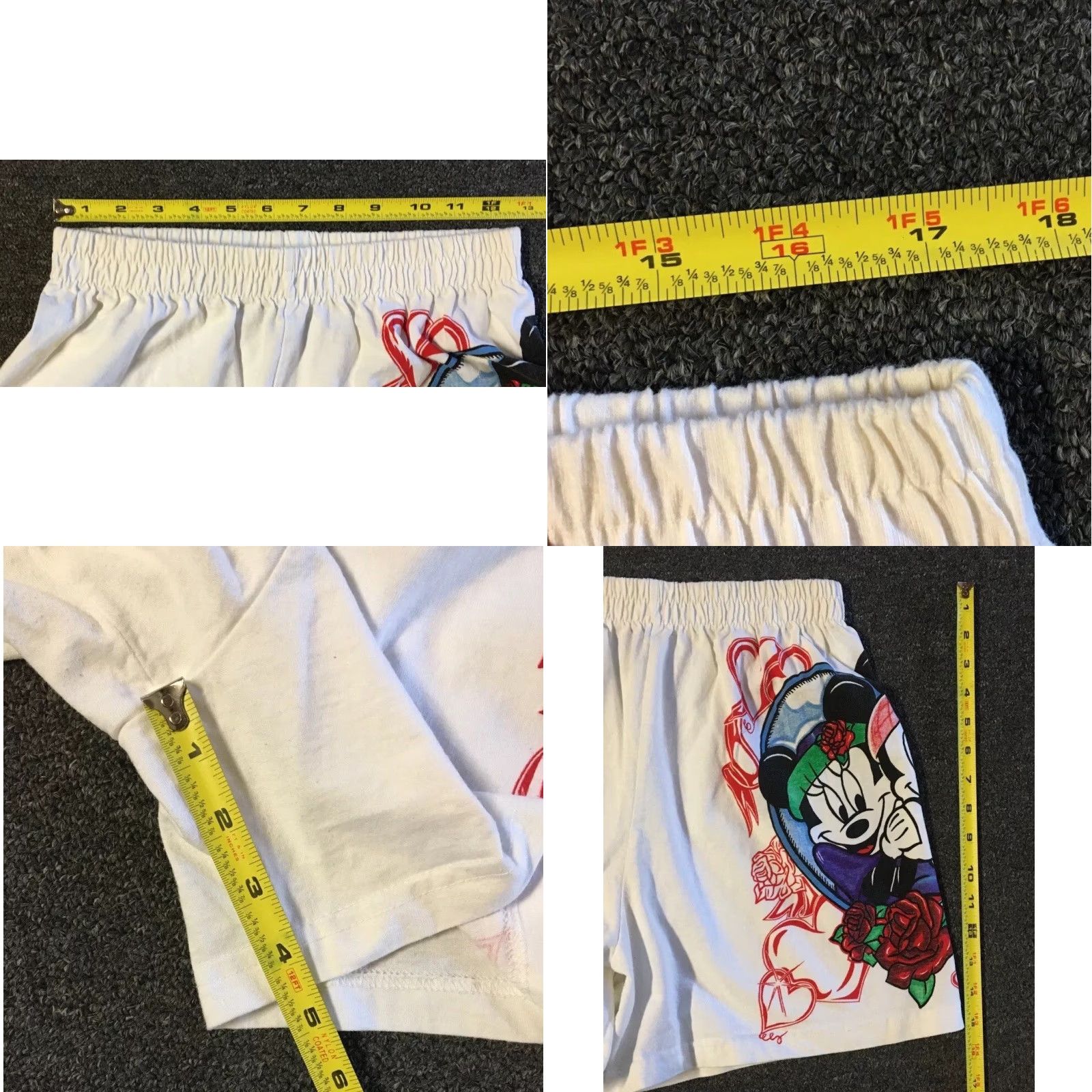 Disney VINTAGE Disney Mickey Minnie Mouse AOP Shorts M USA Cartoon TV Disneyland 90s 80s White Unisex Adults Mens Boys Girls Size US 31 - 9 Thumbnail