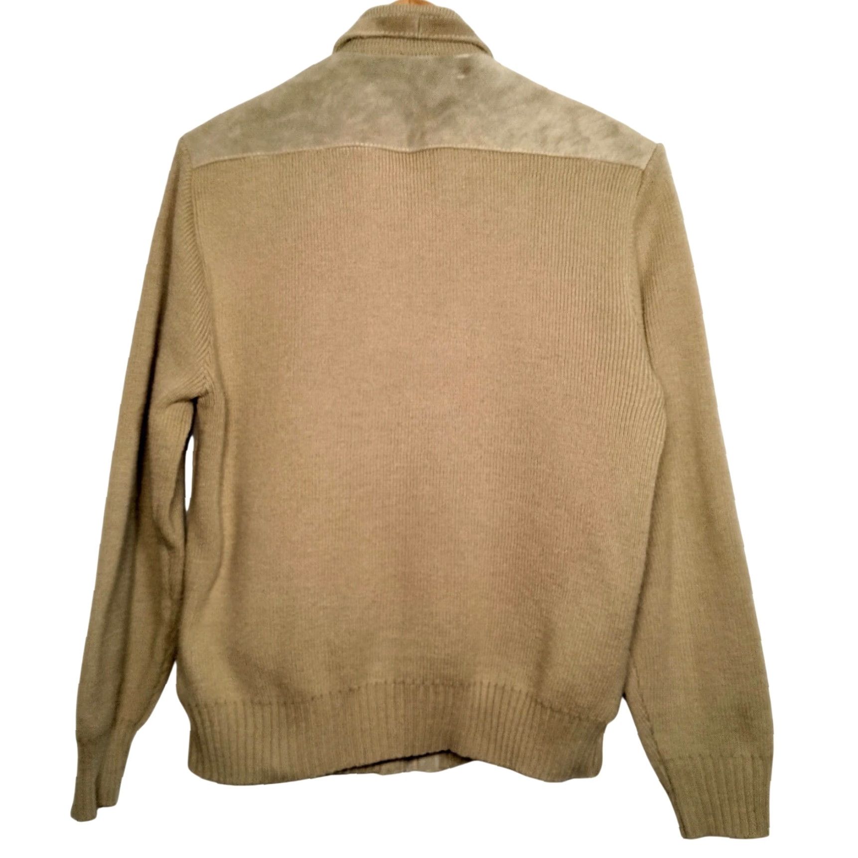 Vintage VINTAGE Carrington Sweater Jacket Men L Beige Leather Cowhide Knit Full Zip Size US L / EU 52-54 / 3 - 2 Thumbnail