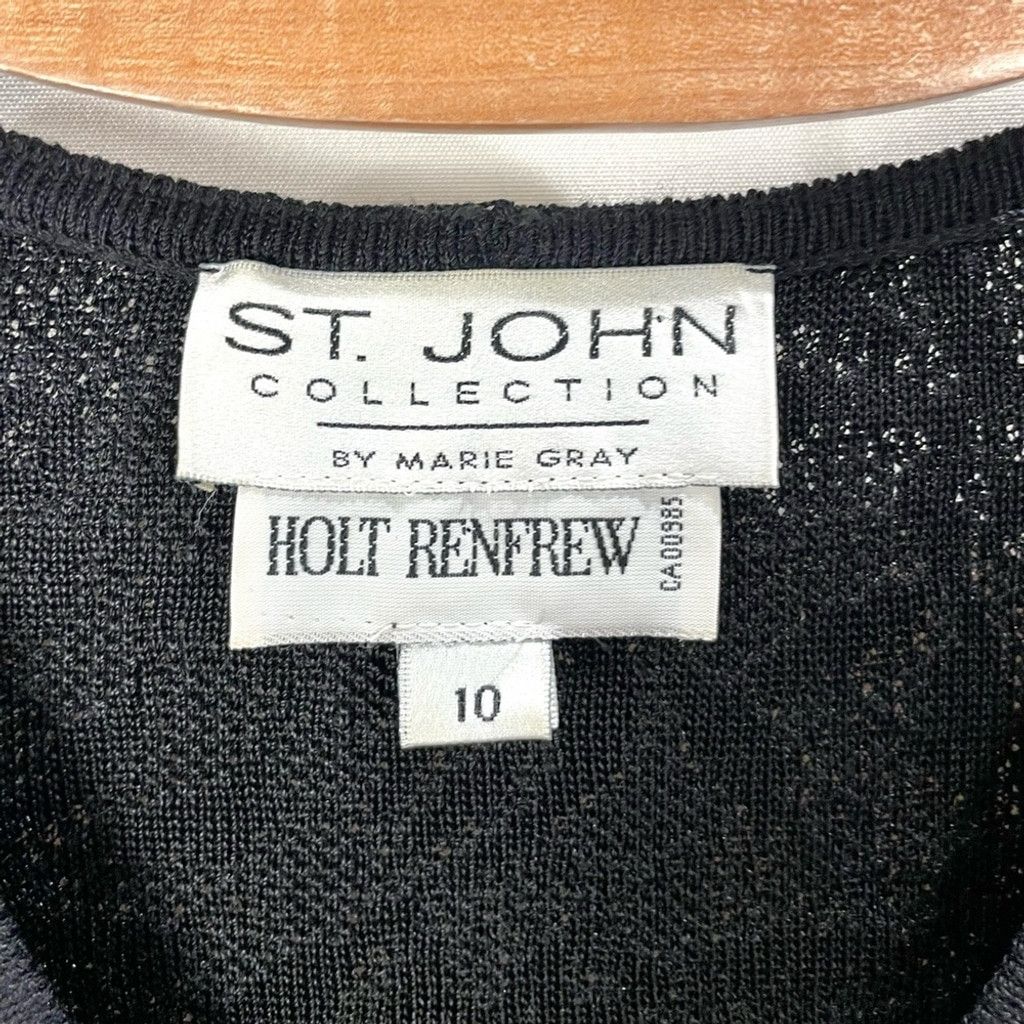 St. John St. John Black Pointelle Knit Wool Blend Cardigan Size 10 Size L / US 10 / IT 46 - 7 Thumbnail