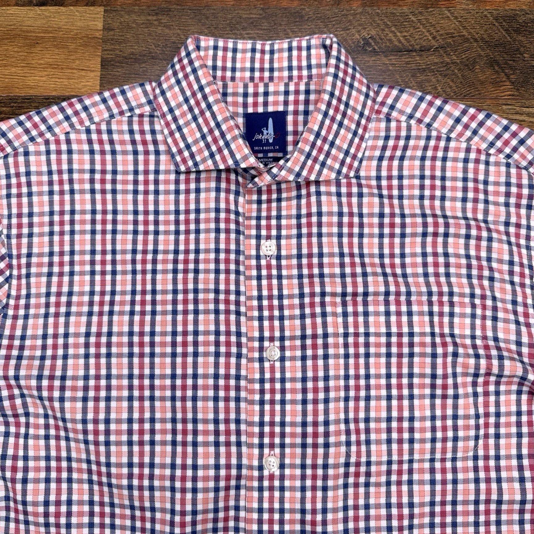 johnnie-O johnnie-O Shirt Mens M Cranberry Blue Orange White Check Button-Up Pocket Stretch Size US M / EU 48-50 / 2 - 4 Thumbnail