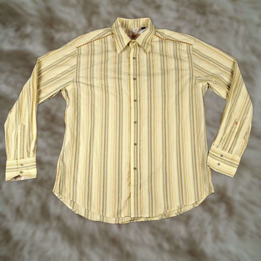 Robert Graham Robert Graham Shirt Mens XL Yellow/Beige Striped Button Up Long Sleeve Size US XL / EU 56 / 4 - 1 Thumbnail