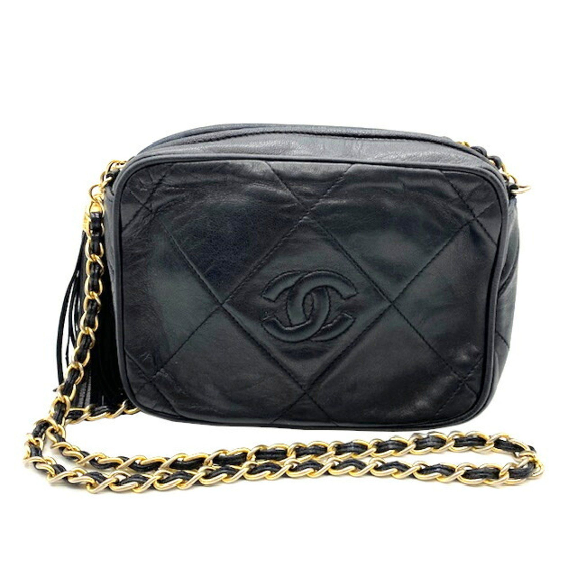 image of Chanel Chain Shoulder Bag Lambskin Black Pochette, Women's