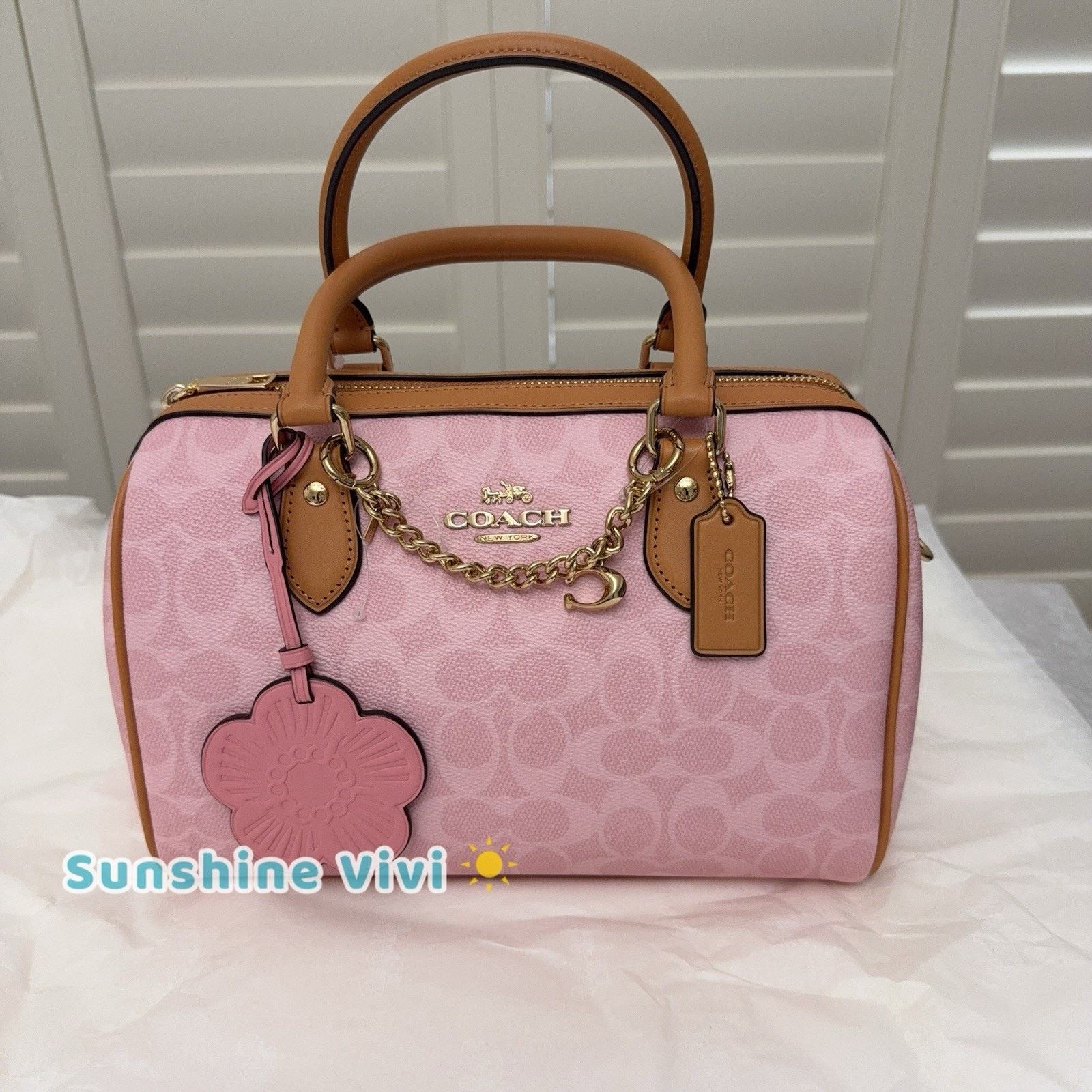 Coach NWT Coach Rowan Satchel Bag Charms Gold/Powder Pink CEA18 Size ONE SIZE - 1 Thumbnail