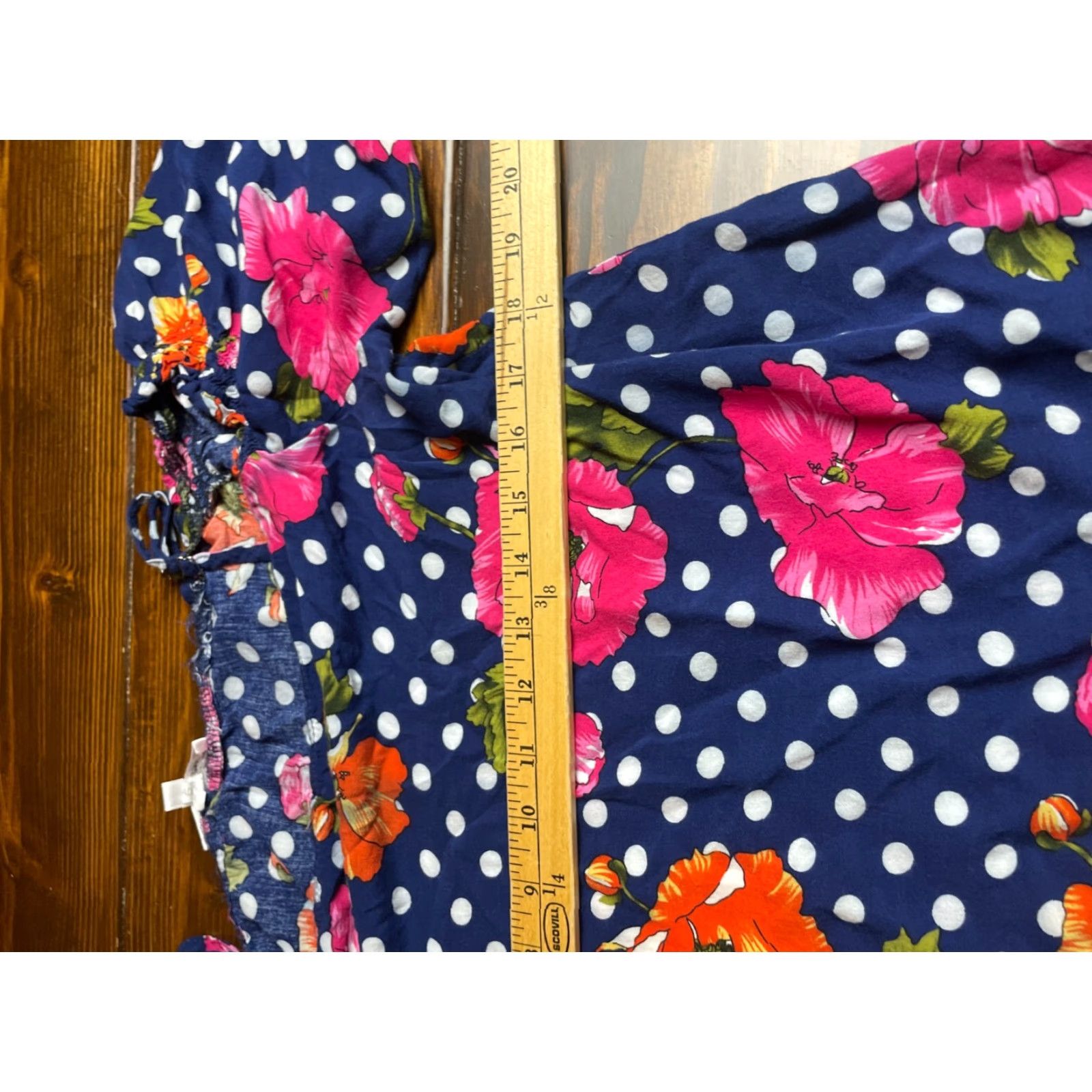 Paradise Paradis Miss Blouse Size L Blue Polka Dots Floral Puff Sleeve Strap Cropped Ladies Size L / US 10 / IT 46 - 6 Thumbnail