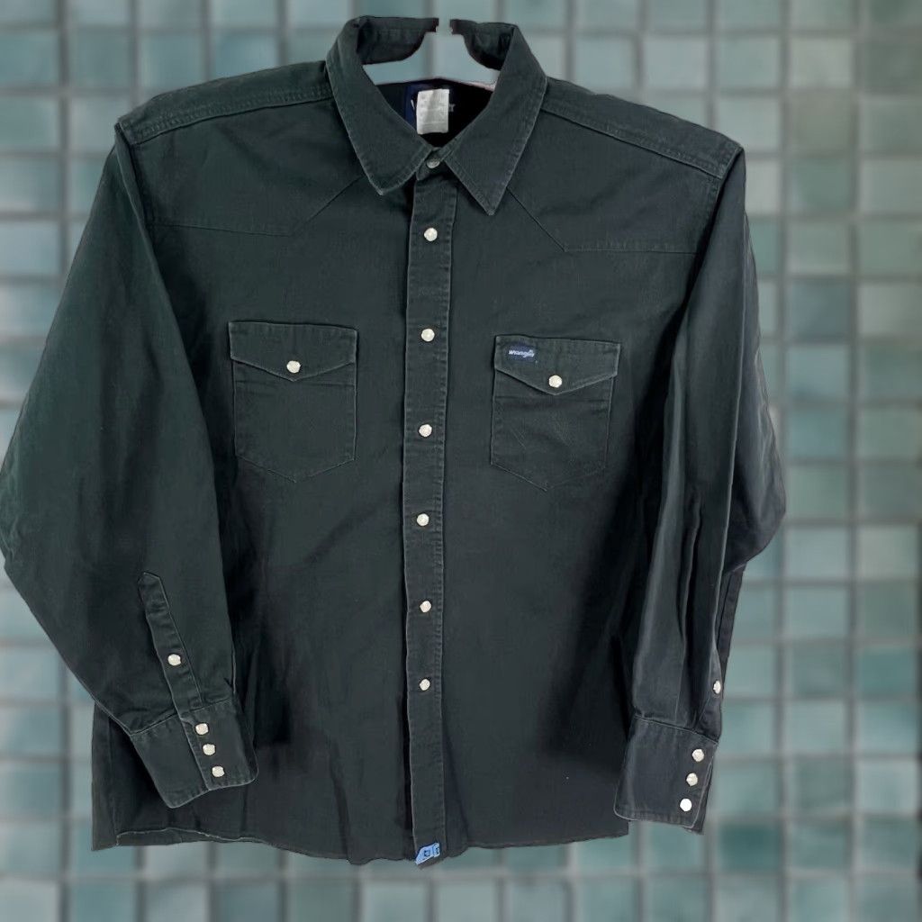 Wrangler Wrangler Shirt Mens 2XL Green Heavyweight Snap Button-Up Long Sleeve Modern Wrangler Wrancher Silver Accent Embroidered Button-Down Casual Workwear Size US XXL / EU 58 / 5 - 1 Thumbnail