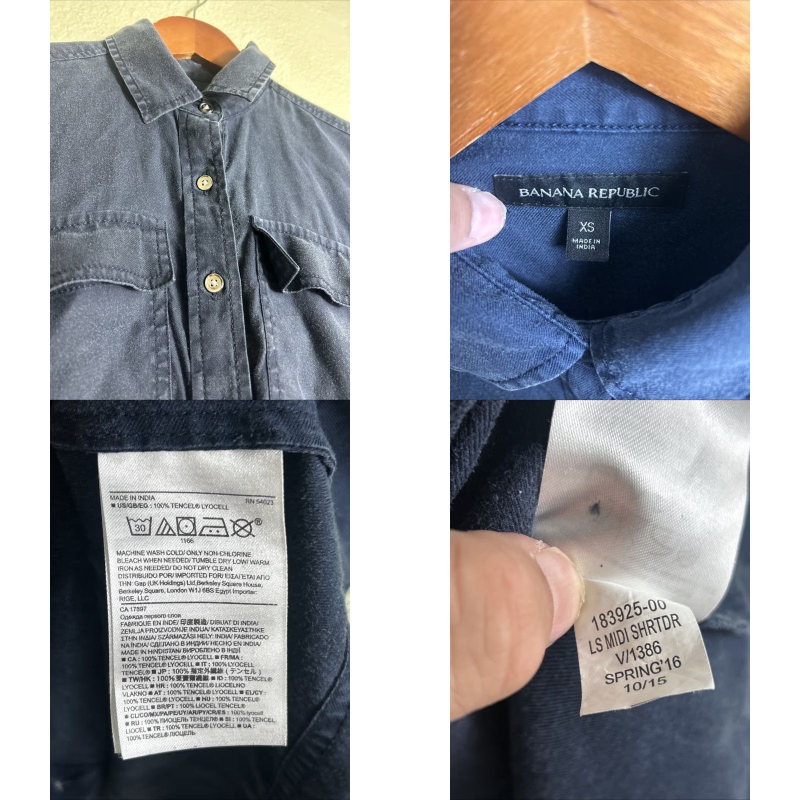 Banana Republic VINTAGE Banana Republic Midi Shirt Dress Navy Women’s Small Lyocell Belted 3/4 Sleeve XS Womens Size XS / US 0-2 / IT 36-38 - 8 Thumbnail