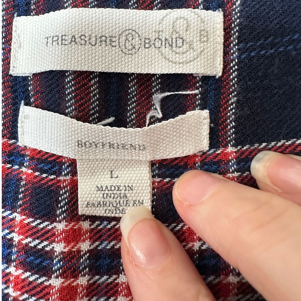 Treasure & Bond Treasure & Bond Navy Plaid Collared Button Boyfriend Shirt L Size L / US 10 / IT 46 - 8 Thumbnail