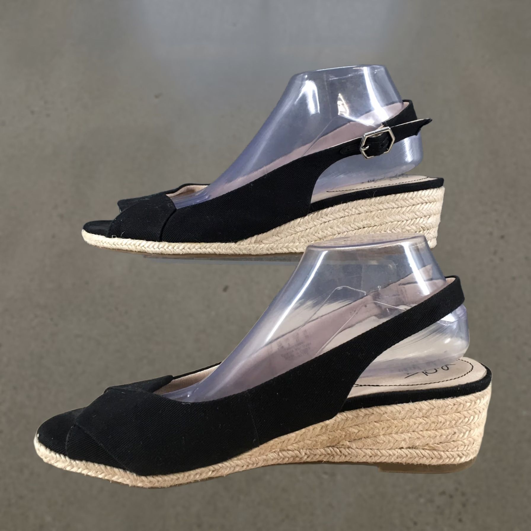Vintage LifeStride Sandals Womens 11M Socialite Slingback Espadrille Wedge Black Casual Size US 11 / IT 41 - 1 Thumbnail