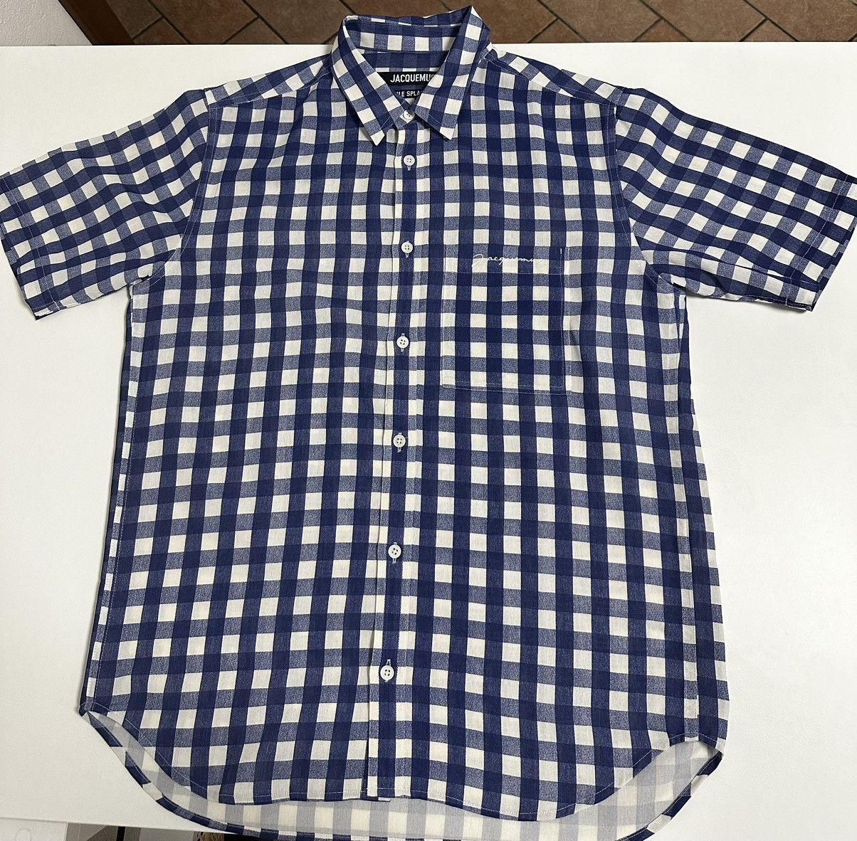 image of Jacquemus Checked Blue Shirt, Men's (Size Small)