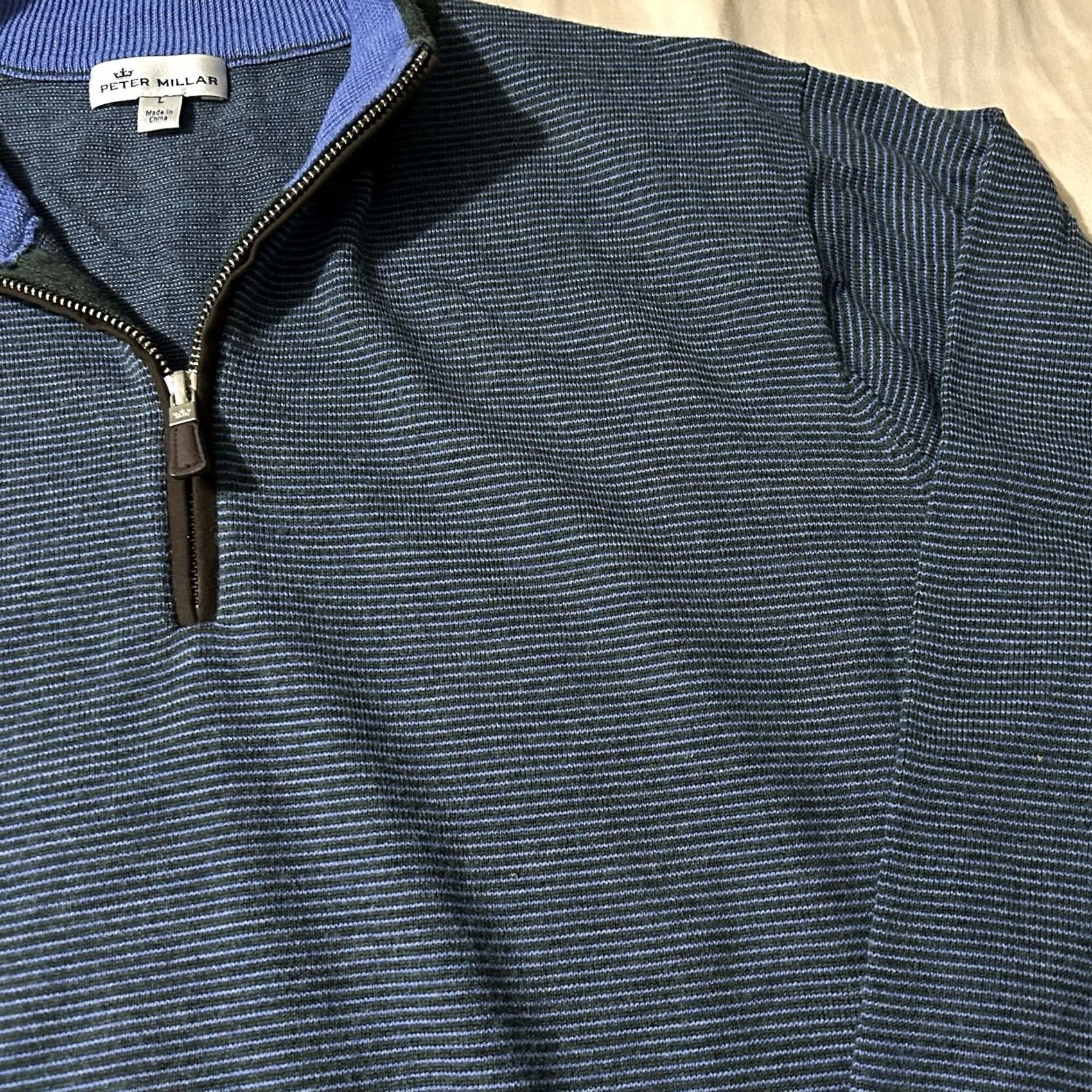 Peter Millar Peter Millar Sweater Mens L Wool Quarter Zip Striped Merino Blue Size US L / EU 52-54 / 3 - 2 Thumbnail