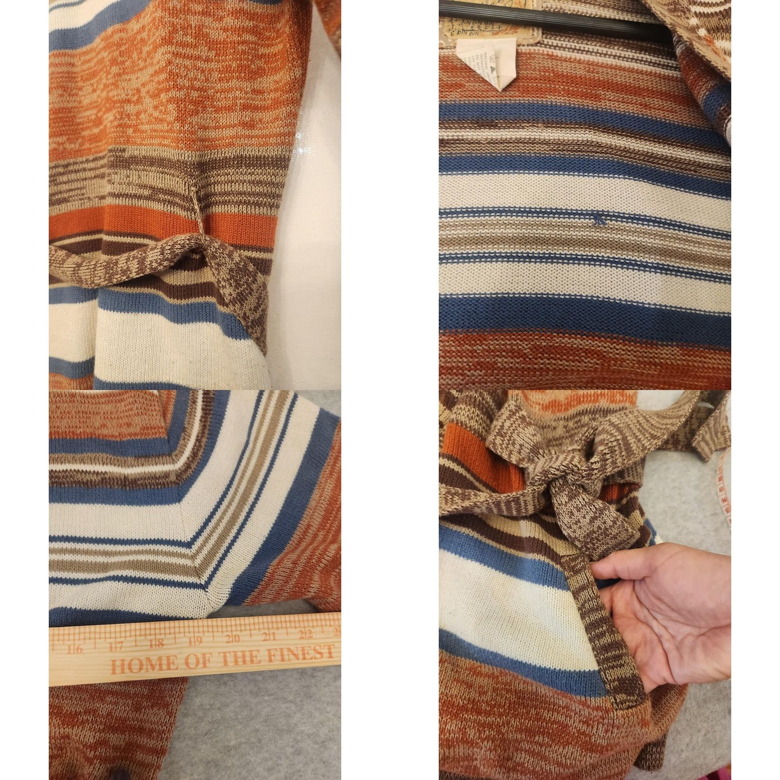 Billabong Vtg Billabong Cardigan Sweater Womens Medium Multicolor Striped 3/4 Sleeve Belted Open Front Pockets Boho Knit Size M / US 6-8 / IT 42-44 - 9 Thumbnail