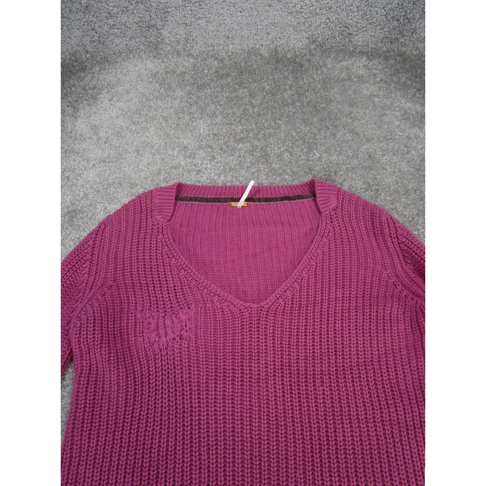 Free People Free People Sweater Womens Pink Cable-Knit V-Neck Long Sleeve S Pullover Flared Sleeve Size S / US 4 / IT 40 - 2 Thumbnail