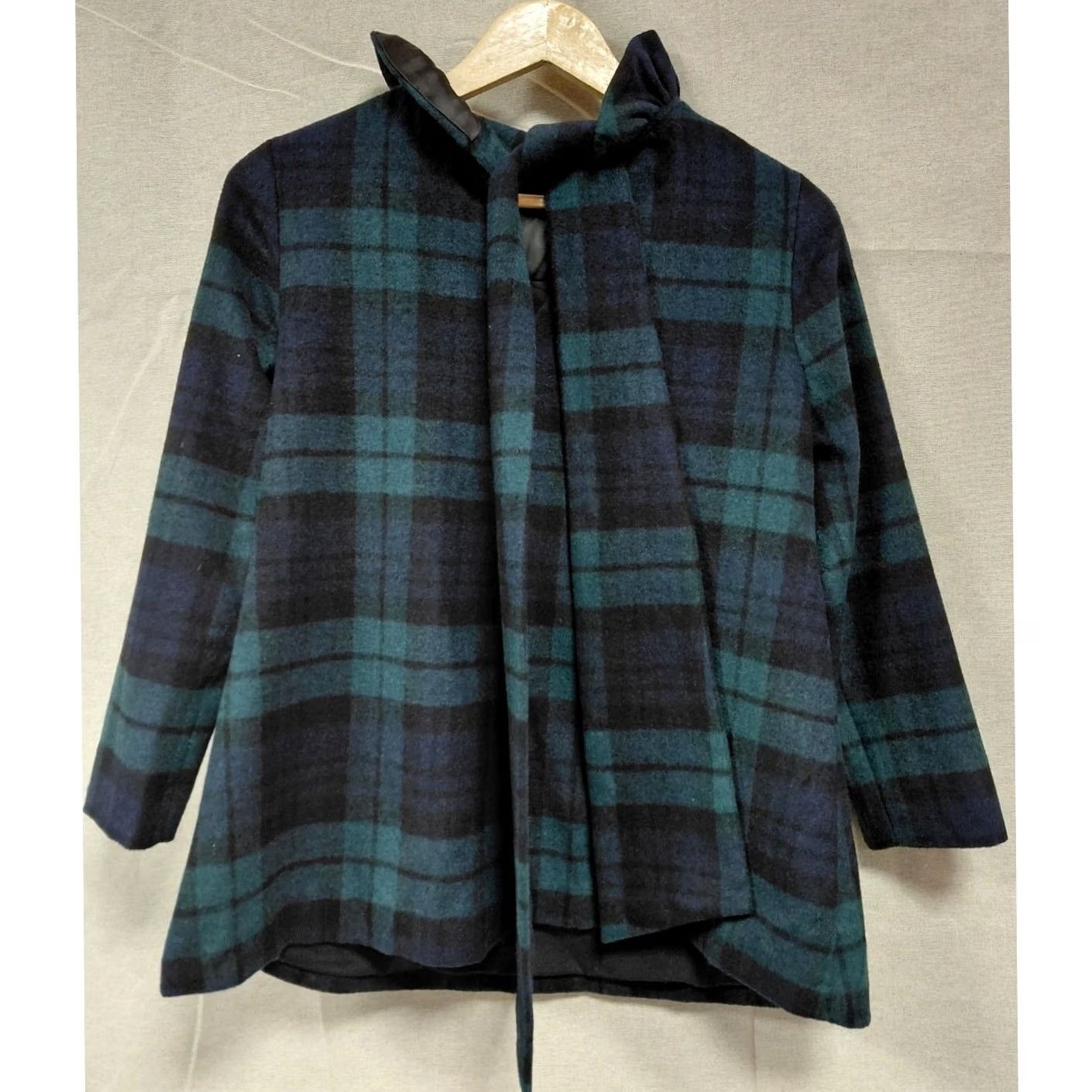 Vintage TUCKERNUCK Plaid Wool Blend Coat Blue Long Sleeve Collared Women XS Tie Closure Casual Business Size XS / US 0-2 / IT 36-38 - 2 Thumbnail