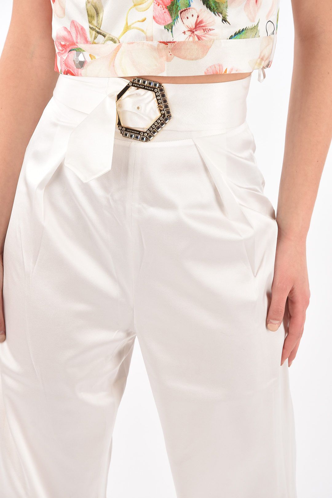 Philipp Plein og1mm0824 Silk Jewel Palazzo Pants in White Size 30" / US 8 / IT 44 - 3 Thumbnail