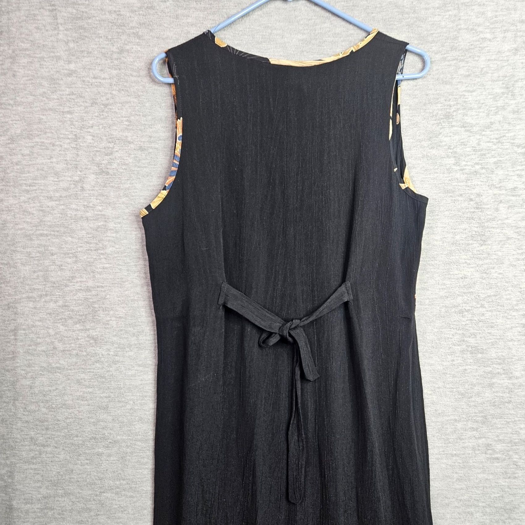 Vintage Dressing Clio Vintage Black Maxi Dress Women's M Sleeveless Floral Trim Round Neck A-Line Long Casual Party/Cocktail Size M / US 6-8 / IT 42-44 - 3 Thumbnail
