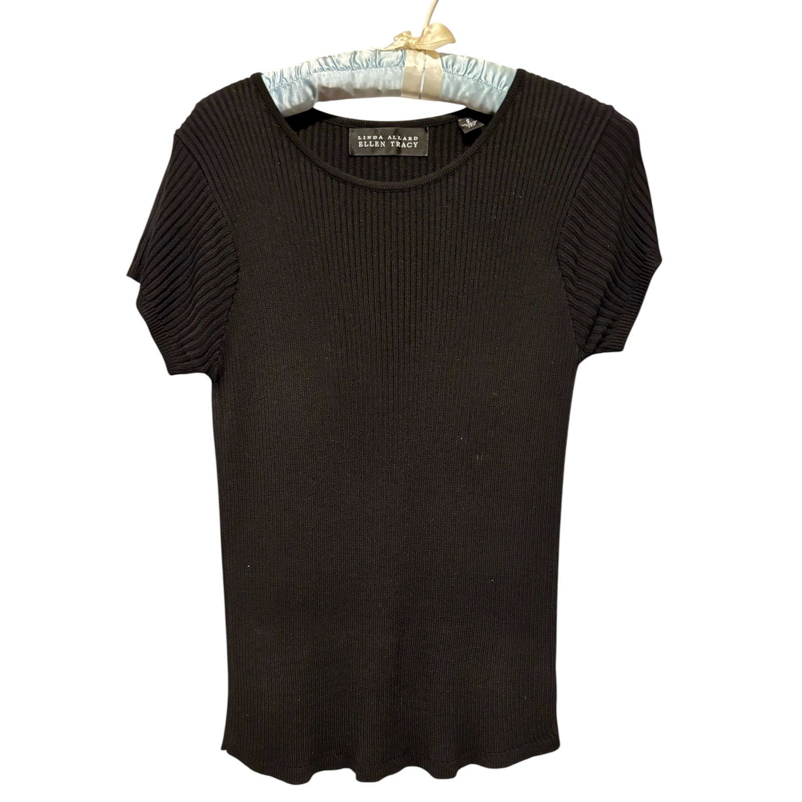 Ellen Tracy Ellen Tracy Linda Allard Black Ribbed Short Sleeve Vintage Size S / US 4 / IT 40 - 3 Thumbnail