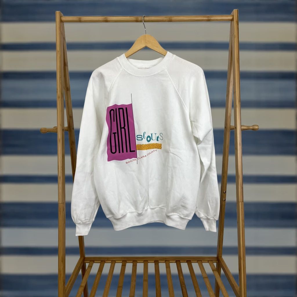 Hanes VTG 80s Hanes Raglan Crewneck Sweatshirt Santa Clara County Girl Scouts USA White Size L Mens Boys Girls Size US L / EU 52-54 / 3 - 1 Thumbnail