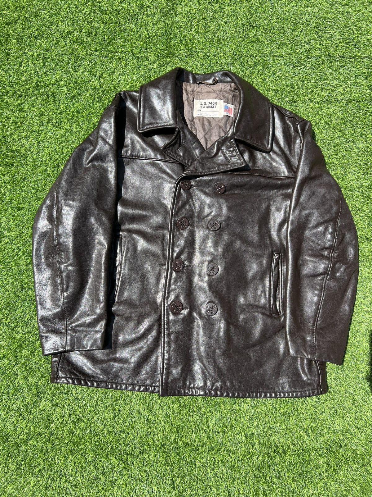 Schott Vintage Schott NYC U.S. 740N Leather Naval Pea Coat Size 48 Size US M / EU 48-50 / 2 - 18 Thumbnail
