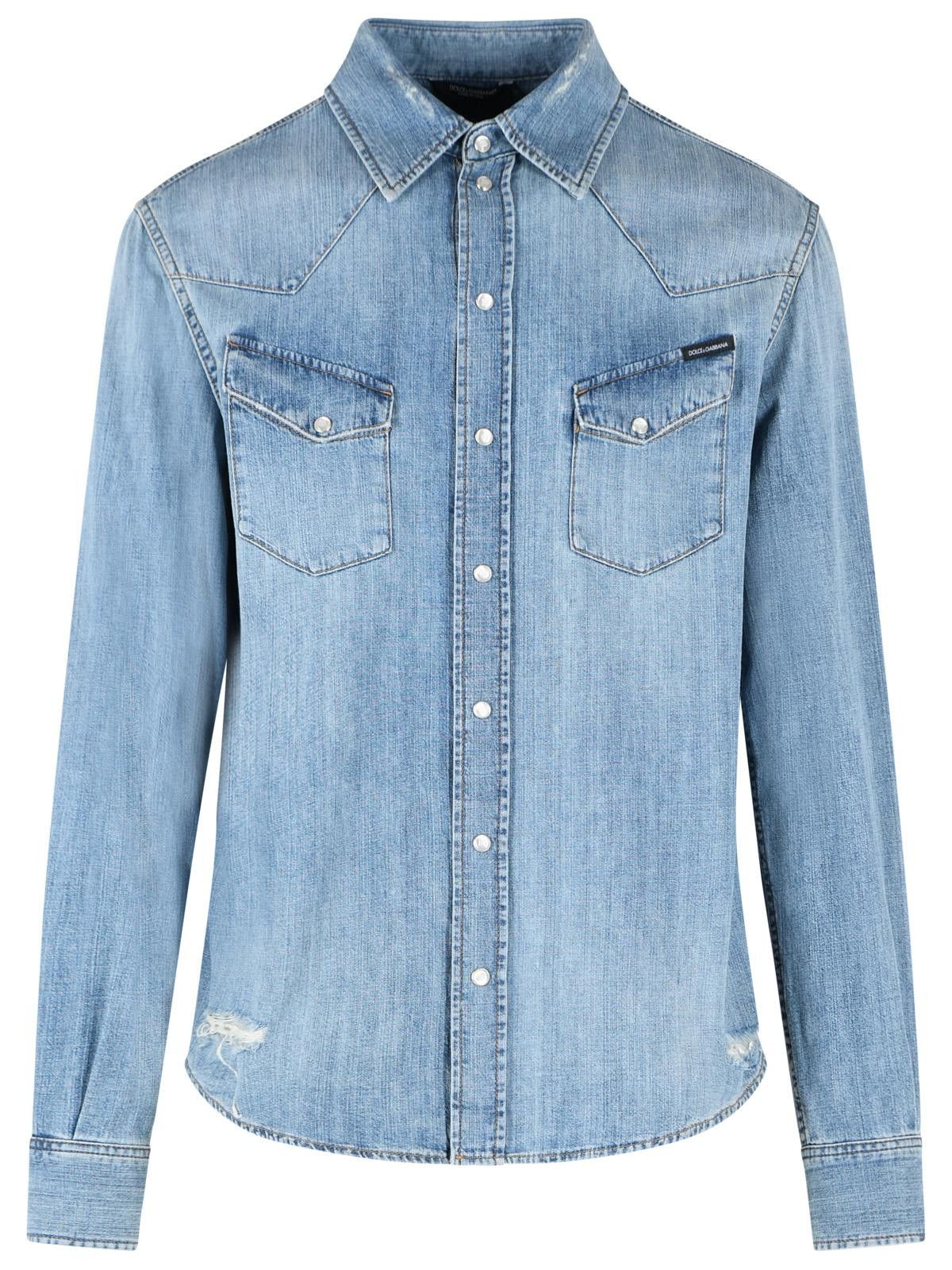 Dolce & Gabbana DOLCE & GABBANA Blue Cotton Shirt Size US XL / EU 56 / 4 - 1 Thumbnail