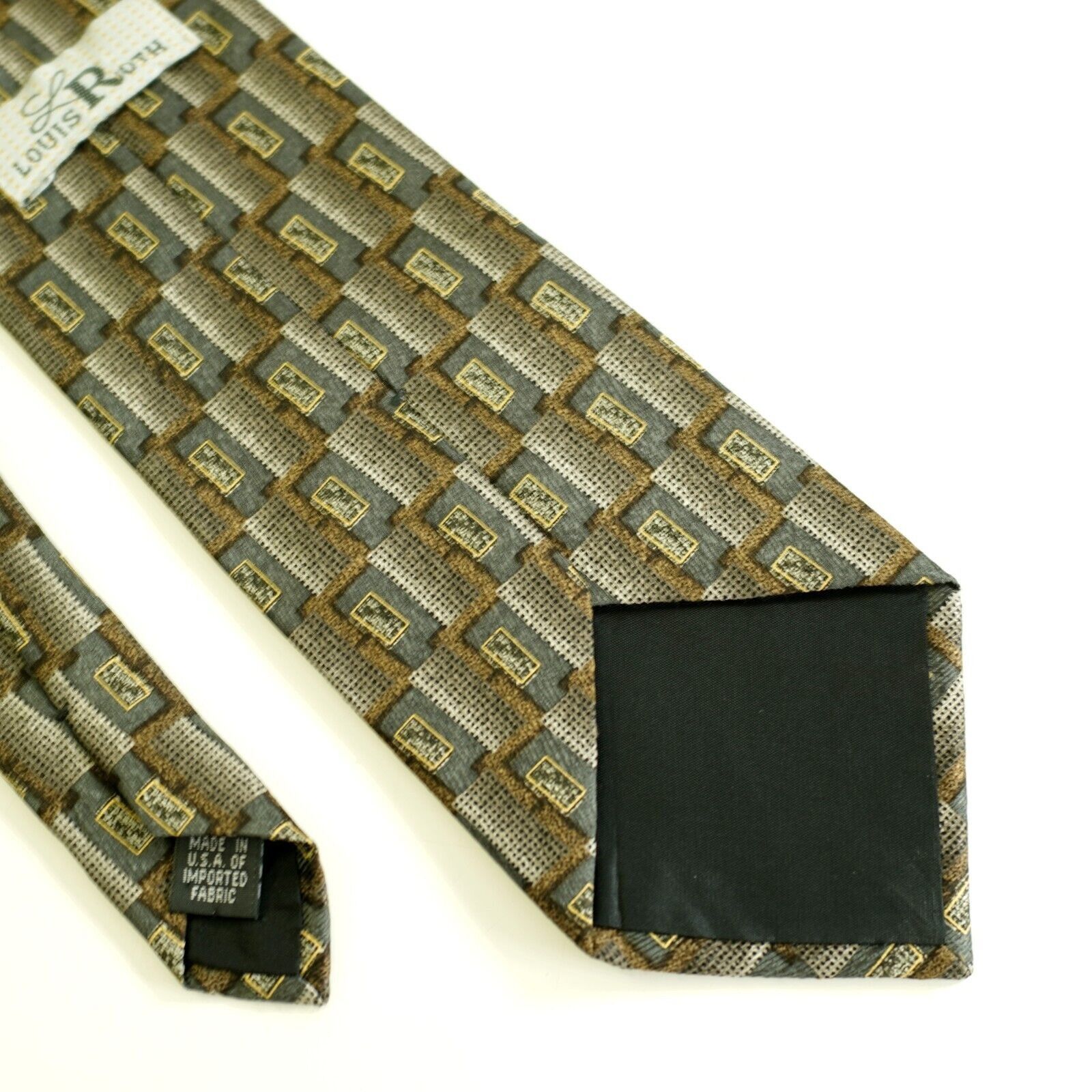 Designer Louis Roth Green Brown Metallic Print Wide Silk Tie Size ONE SIZE - 5 Thumbnail