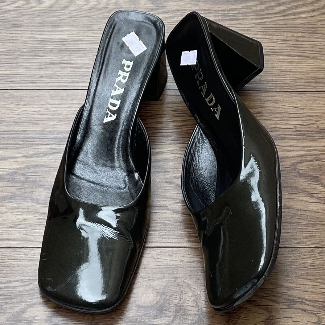 Prada × Vintage Prada Vintage Square Toe Patent Leather Mules