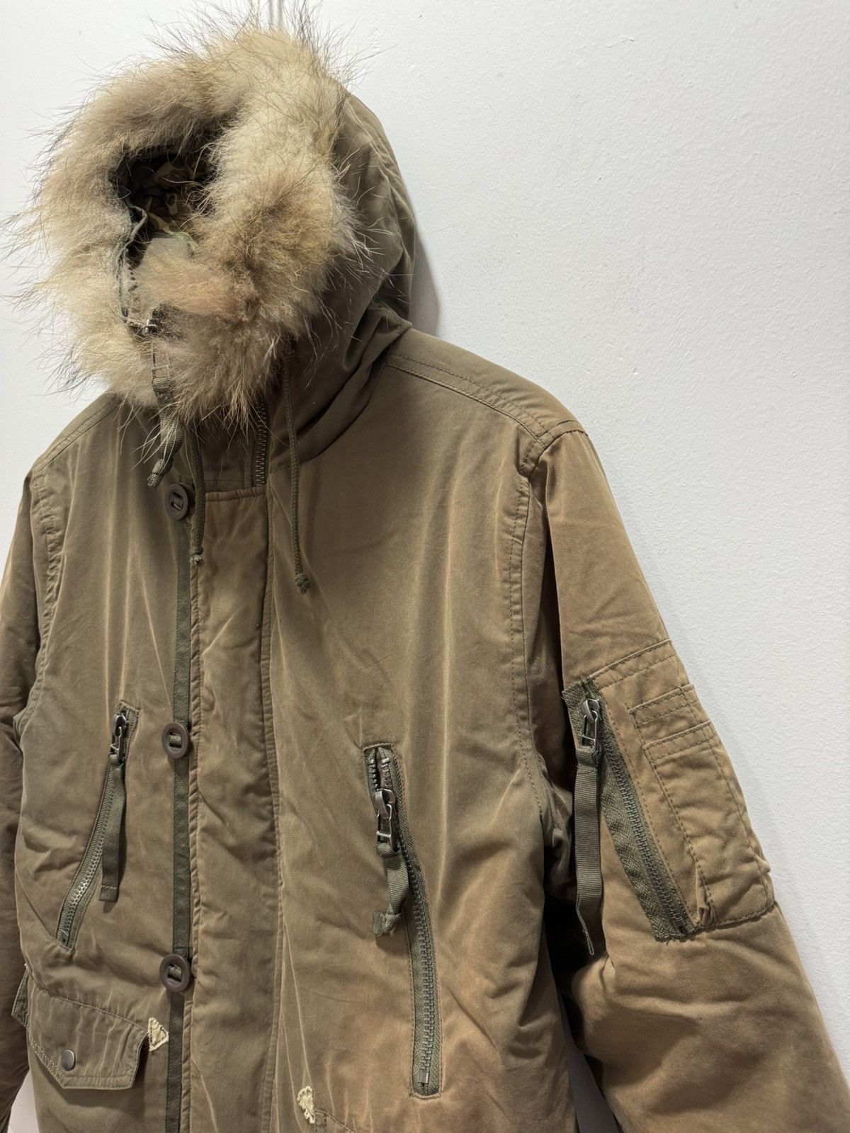 If Six Was Nine × Le Grande Bleu (L.G.B.) × Vintage VINTAGE FUR HOODIE LINED CAMO SUN FADED JACKET Size M / US 6-8 / IT 42-44 - 3 Thumbnail