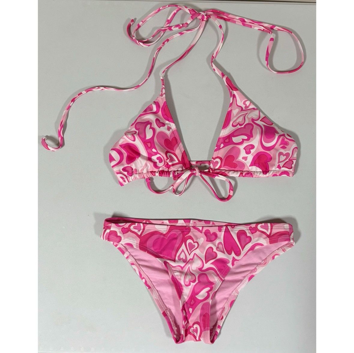 Japanese Brand × Vintage Pink Hearts Bikini Top and Bottoms Bathing Suit Set Size S 🩷 Size ONE SIZE - 3 Thumbnail