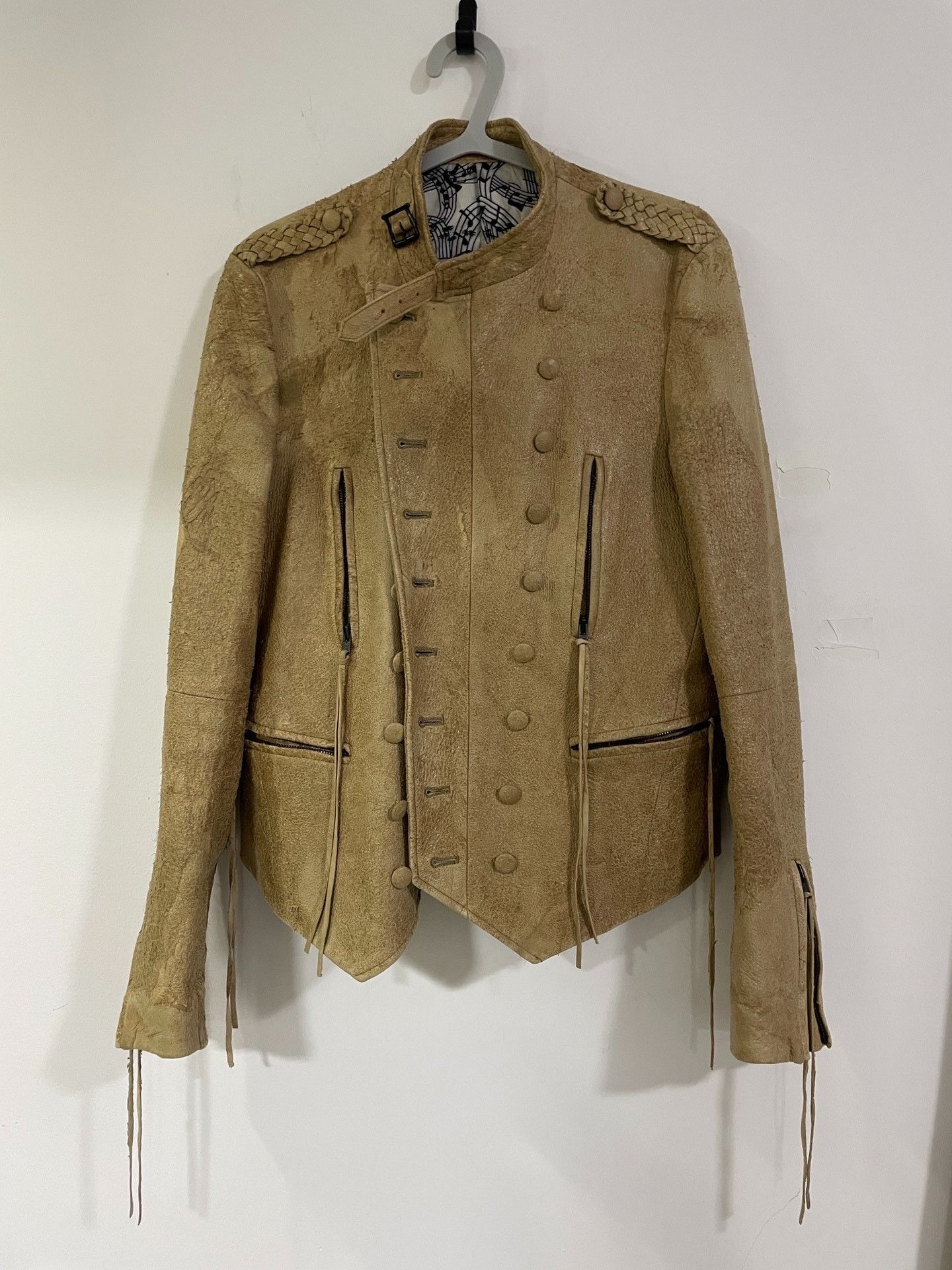 image of Number N Ine 07Ss Strap Napoleon Leather Jacket in Light Sand, Men's (Size Large)
