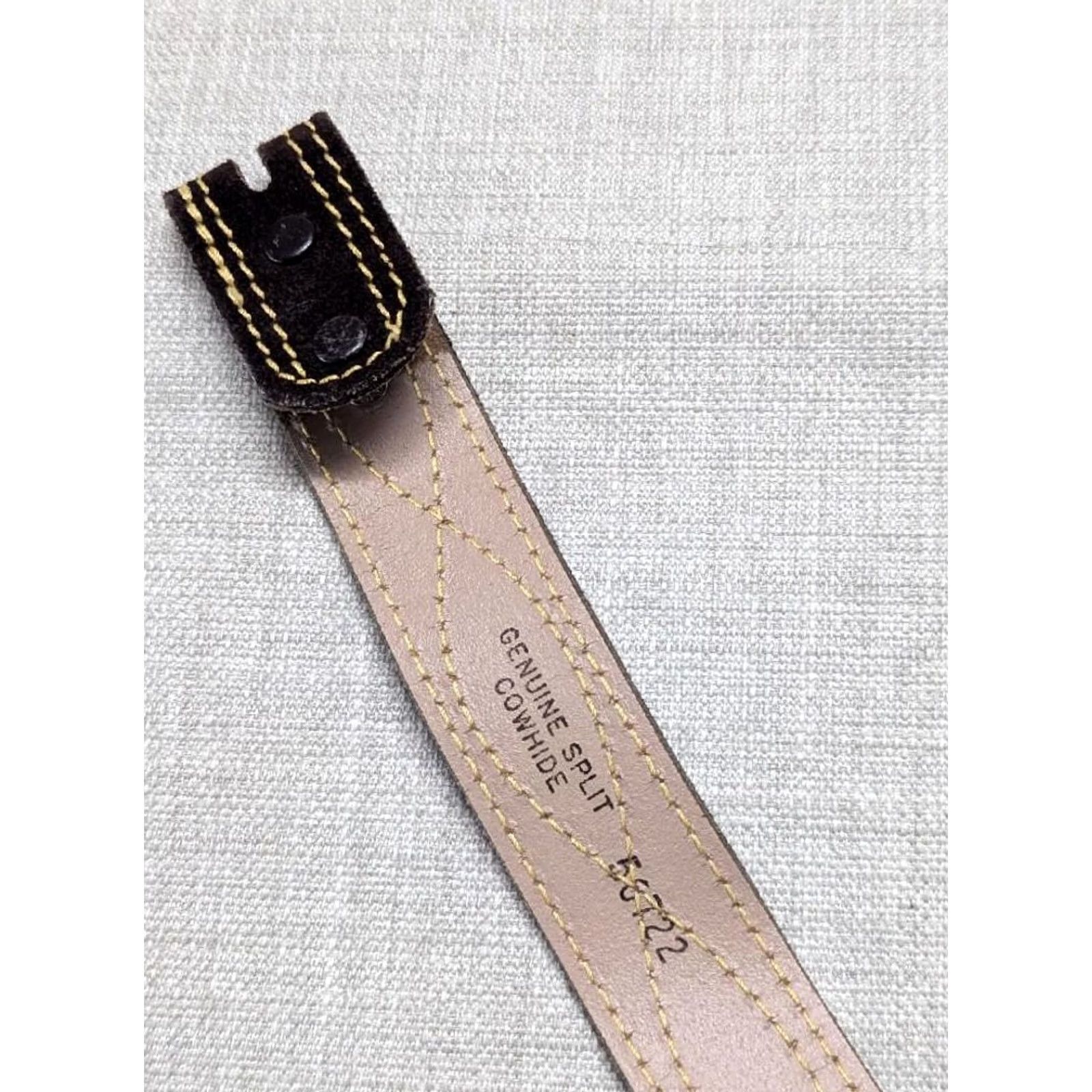Vintage VINTAGE WESTER belt buckle SPLIT-SUEDE cowhide leather 30 brown STITCHED belt Mens Size 30 Brown Western style with buckle snaps 1930s 40s Size 30 - 4 Thumbnail