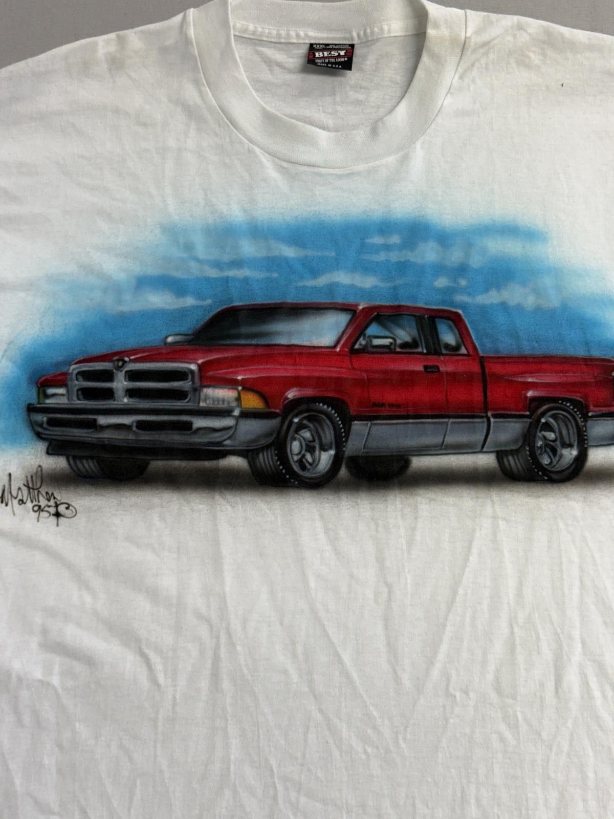 Fruit Of The Loom Vintage Red Dodge Ram Truck T-shirt 1995 Airbrush Tee XXXL Size US XXL / EU 58 / 5 - 3 Thumbnail