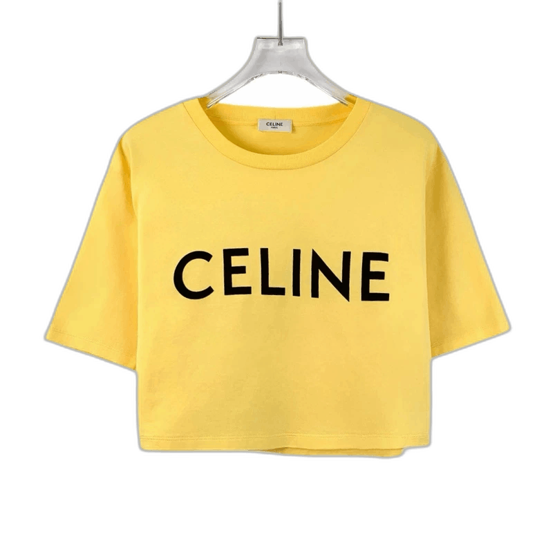 Celine Yellow Letter Print Cotton T-Shirt