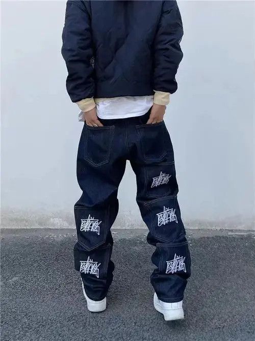 Japanese Brand Street Embroidered Lettering Multi-Pocket Hip Hop Jeans Size US 32 / EU 48 - 3 Thumbnail
