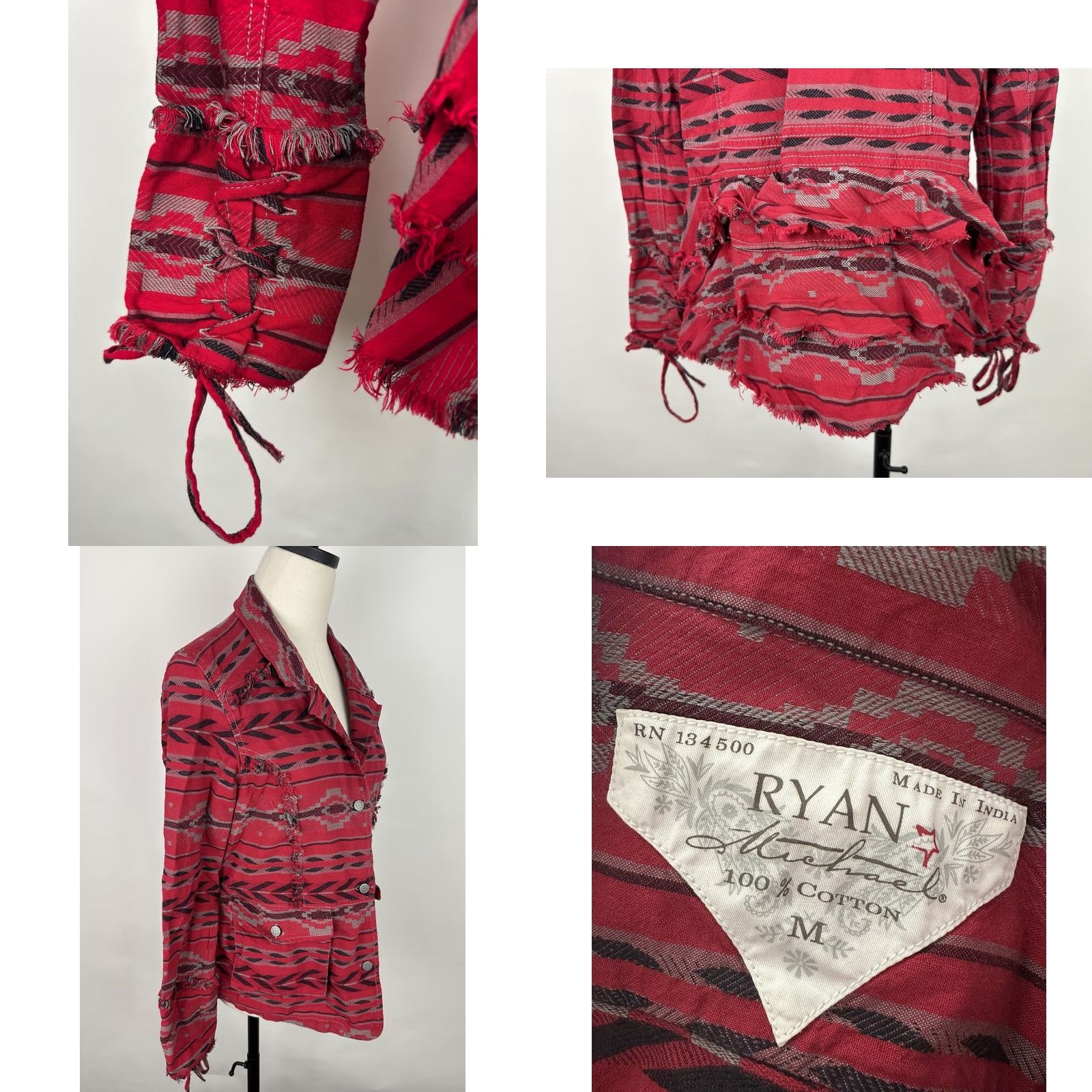 Vintage Ryan Michael Jacket Womens Medium Red Southwestern Stripe Cowgirl Rodeo Boho Size M / US 6-8 / IT 42-44 - 8 Thumbnail