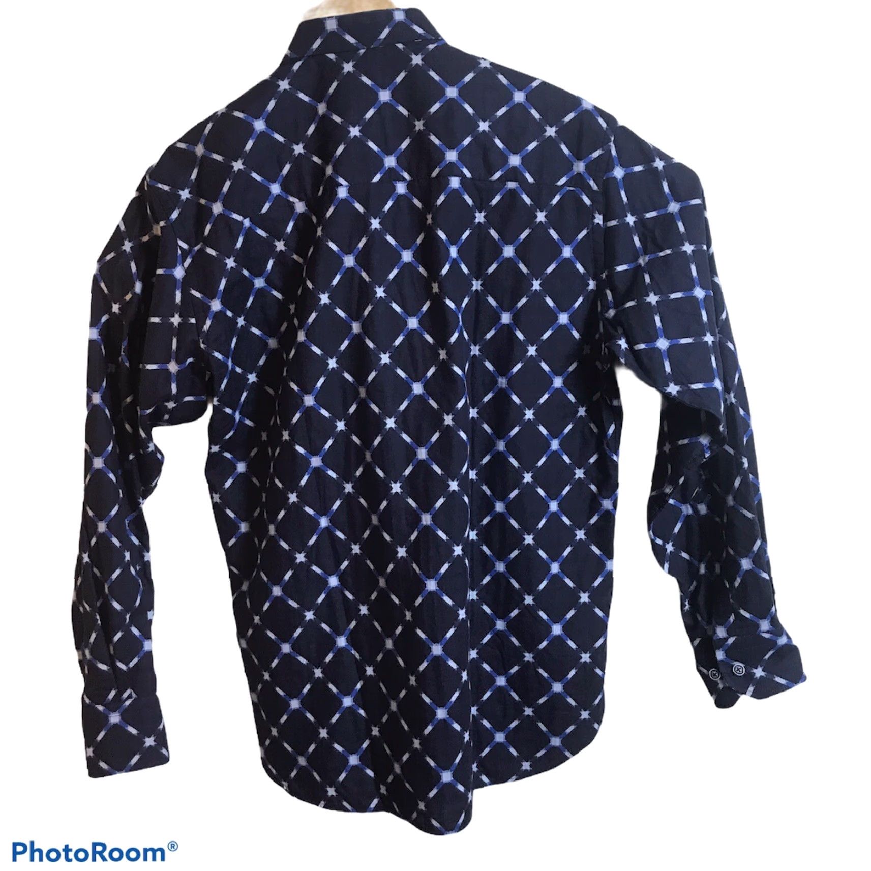 Luchiano Visconti VISCONTI BLACK Shirt Mens Medium Navy Blue Diamond Print Cotton #39105 Size US M / EU 48-50 / 2 - 5 Thumbnail