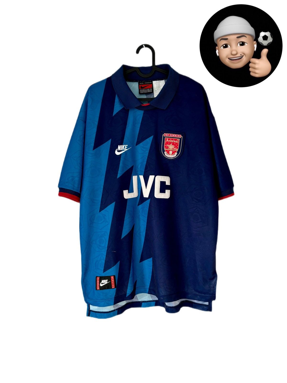 image of 1995 1996 Arsenal London Nike Vintage Away Kit Soccer Jersey in Blue, Men's (Size XL)