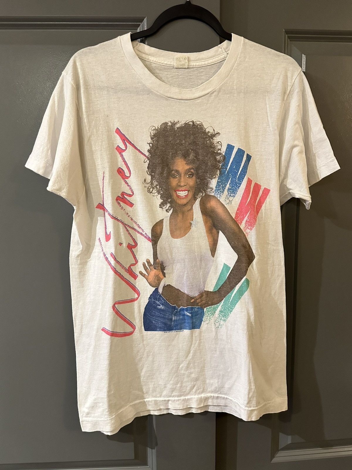 image of Band Tees x Grail Vintage 1987 Whitney Houston Shirt Rap Tee Sample Promo in White (Size Large)