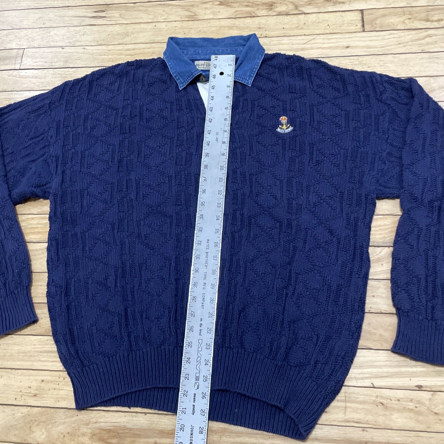 Nautica VINTAGE Ruff Hewn Complex: Nautical Pullover Sweater Men L Blue Anchor Logo Navy Knit USA Size US L / EU 52-54 / 3 - 7 Thumbnail