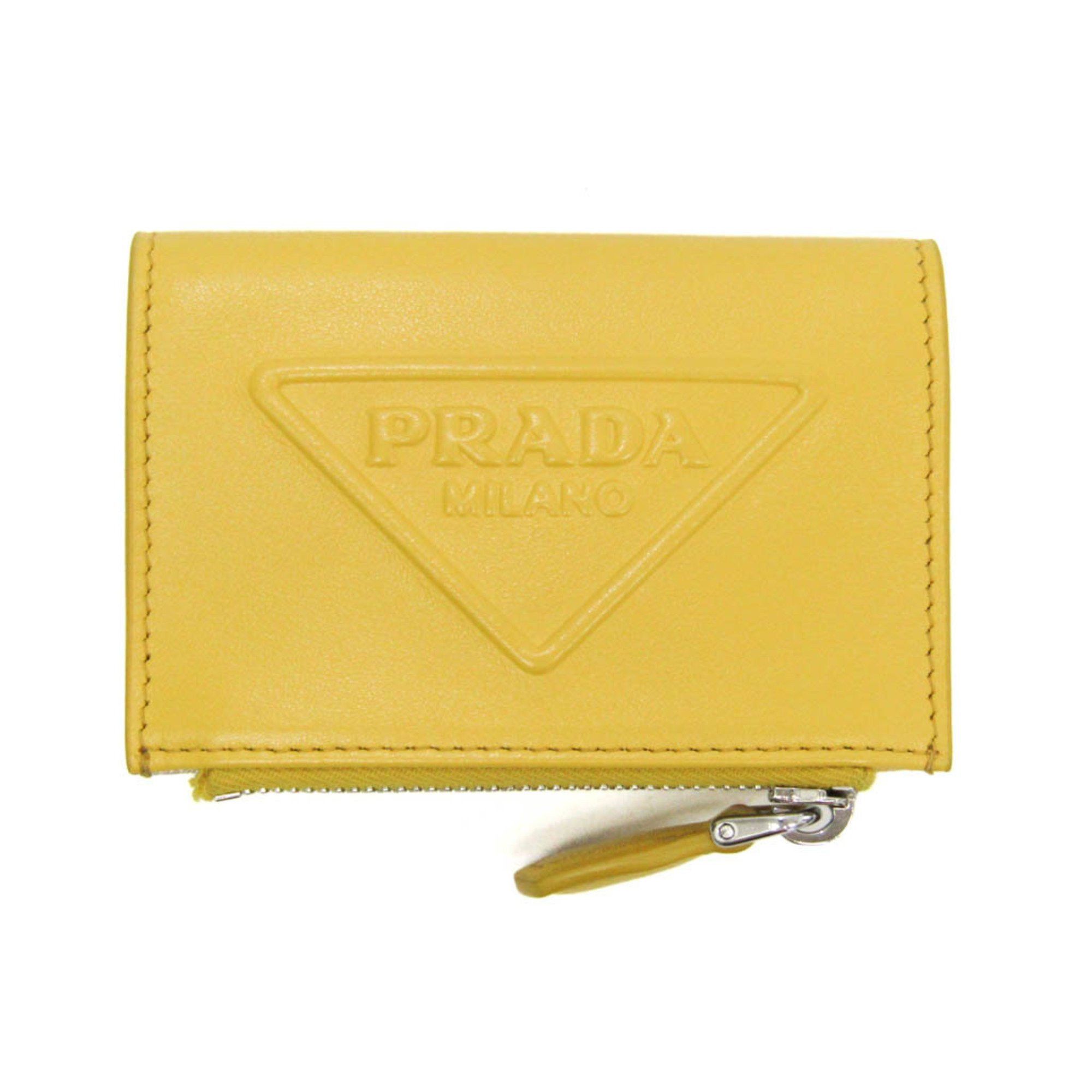 Prada Prada Grace Triangle Compact Wallet Women's Leather Wallet (bi-fold) Yellow Size ONE SIZE - 1 Thumbnail