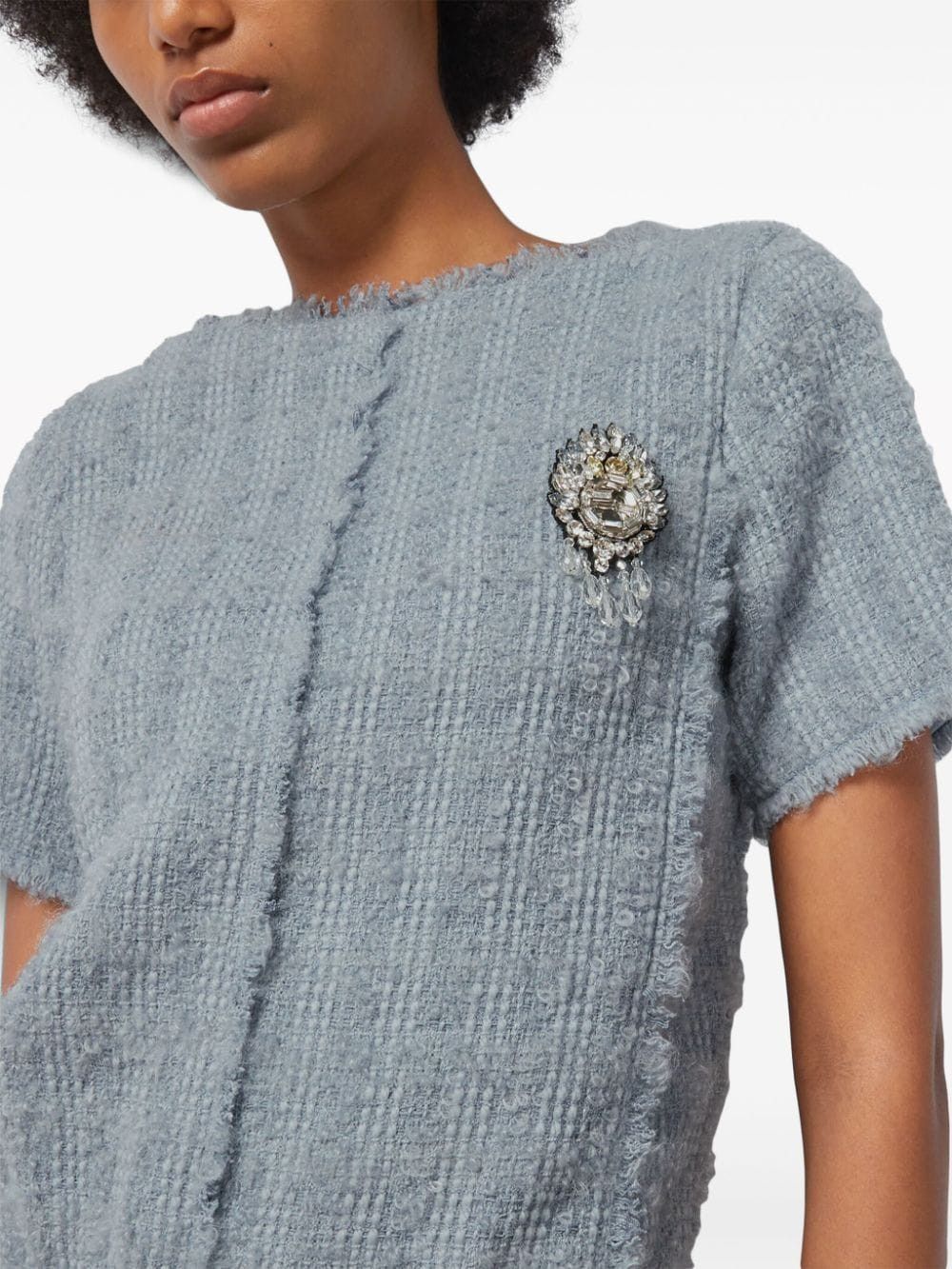 Gucci o1la5ras0526 Wool Tweed Dress With Brooch in Blue Size S / US 4 / IT 40 - 4 Thumbnail