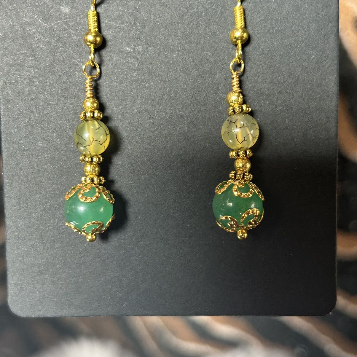 Handmade Handcrafted elegant filigree green chalcedony earrings Size ONE SIZE - 2 Thumbnail