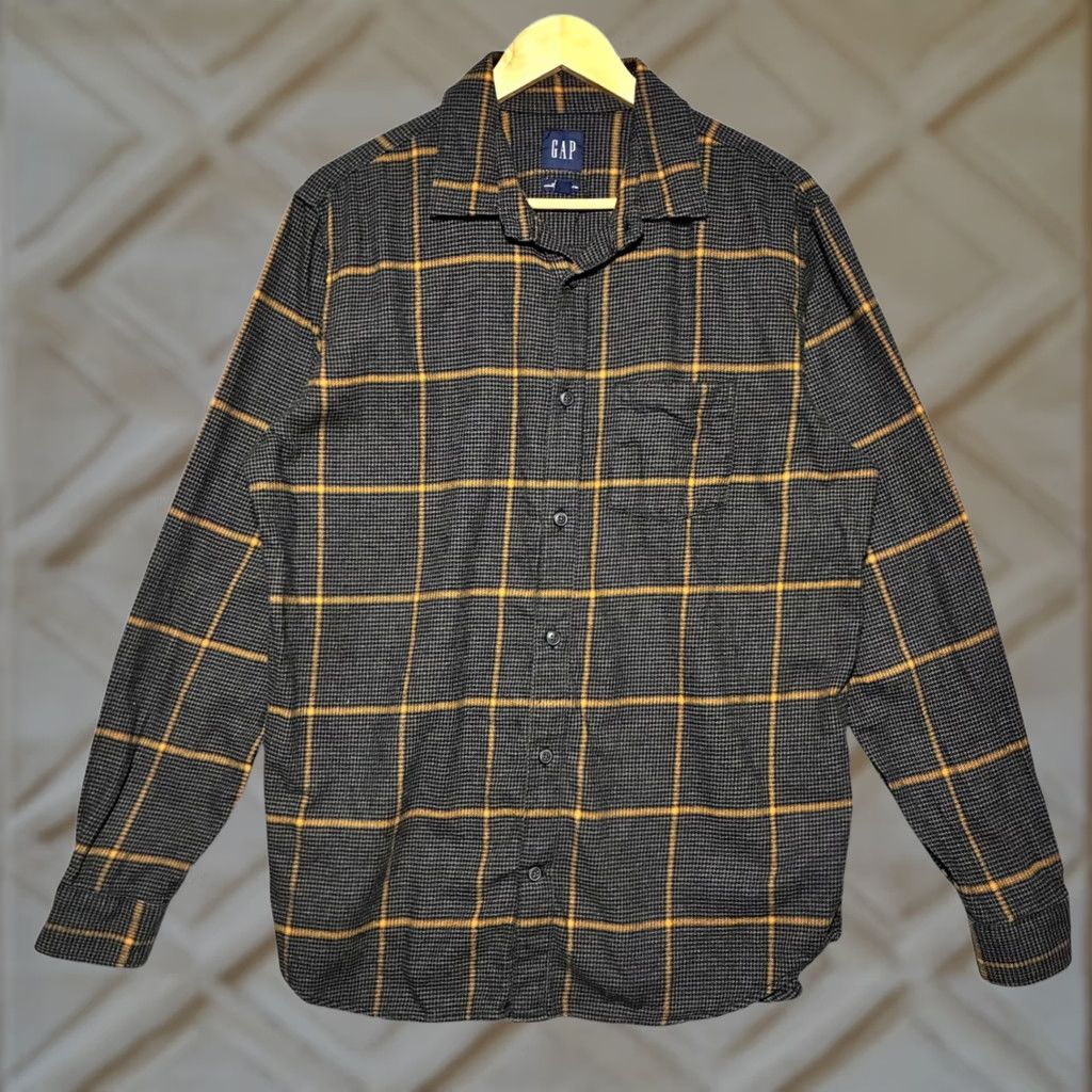 Gap VINTAGE Gap Organic Cotton Houndstooth Windowpane Flannel Shirt Mens M Gray Size US M / EU 48-50 / 2 - 1 Thumbnail