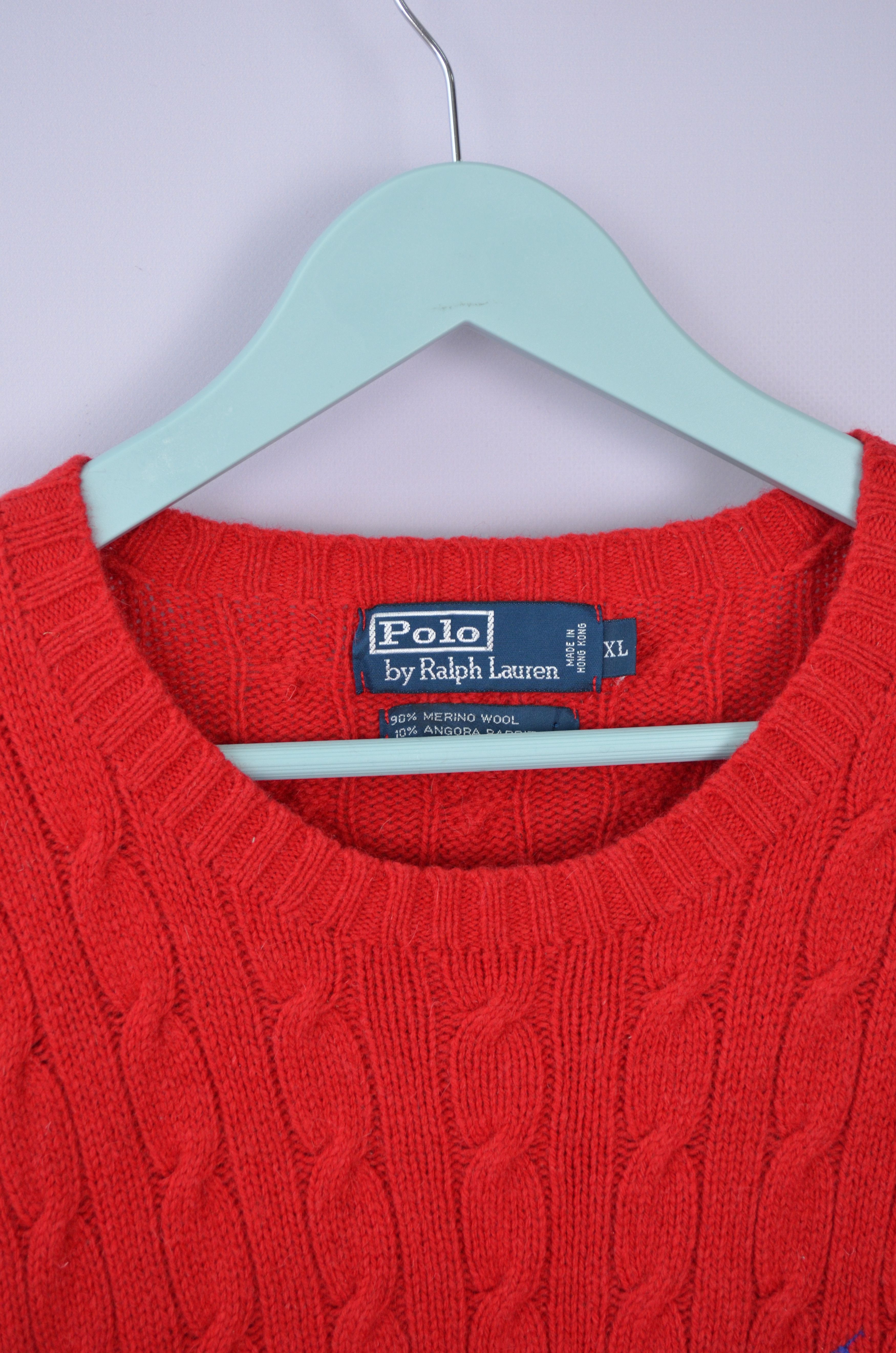 Designer × Polo Ralph Lauren Polo Ralph Lauren Cable Knit Red Wool/Angora Sweater Jumper Size US XL / EU 56 / 4 - 5 Thumbnail