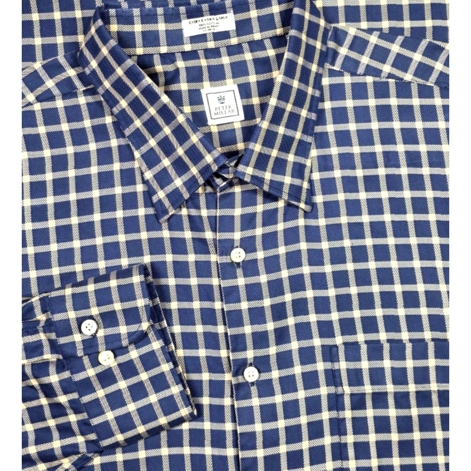 Peter Millar Peter Millar Parksville Blue Beige Check Long Sleeve Shirt 2XL Mens Button-Up Cotton Size US XXL / EU 58 / 5 - 2 Thumbnail