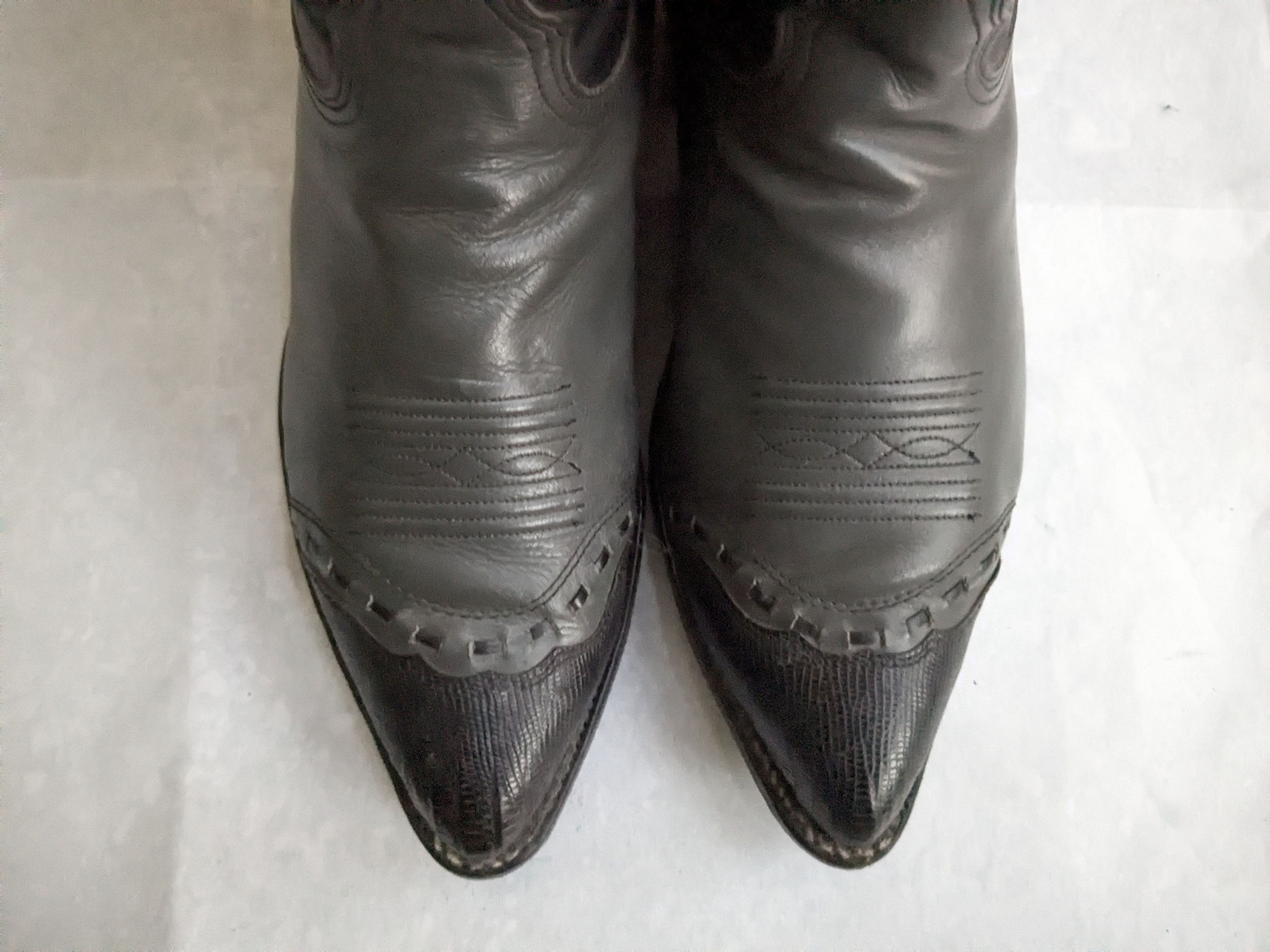 Genuine Leather Nocona Cowboy Boots Gray Black Leather 10.5 D USA Size US 10.5 / EU 43-44 - 3 Thumbnail