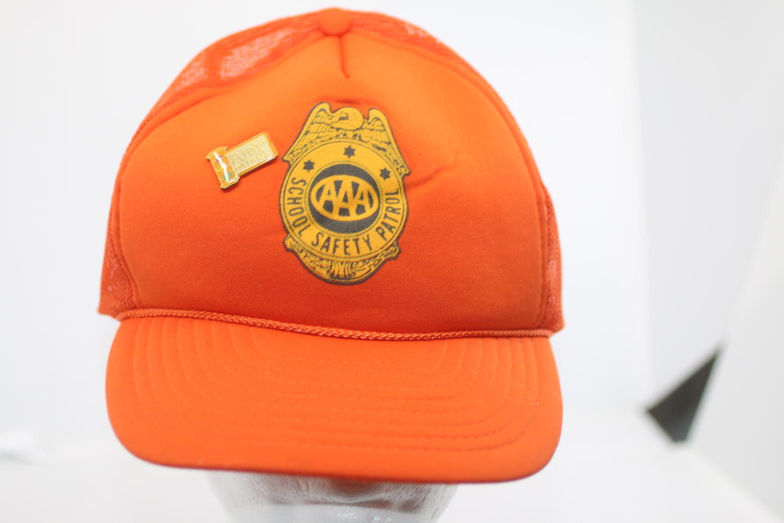 AAA Vintage AAA School Safety Patrol Orange Mesh Cap with Pin Size ONE SIZE - 1 Thumbnail