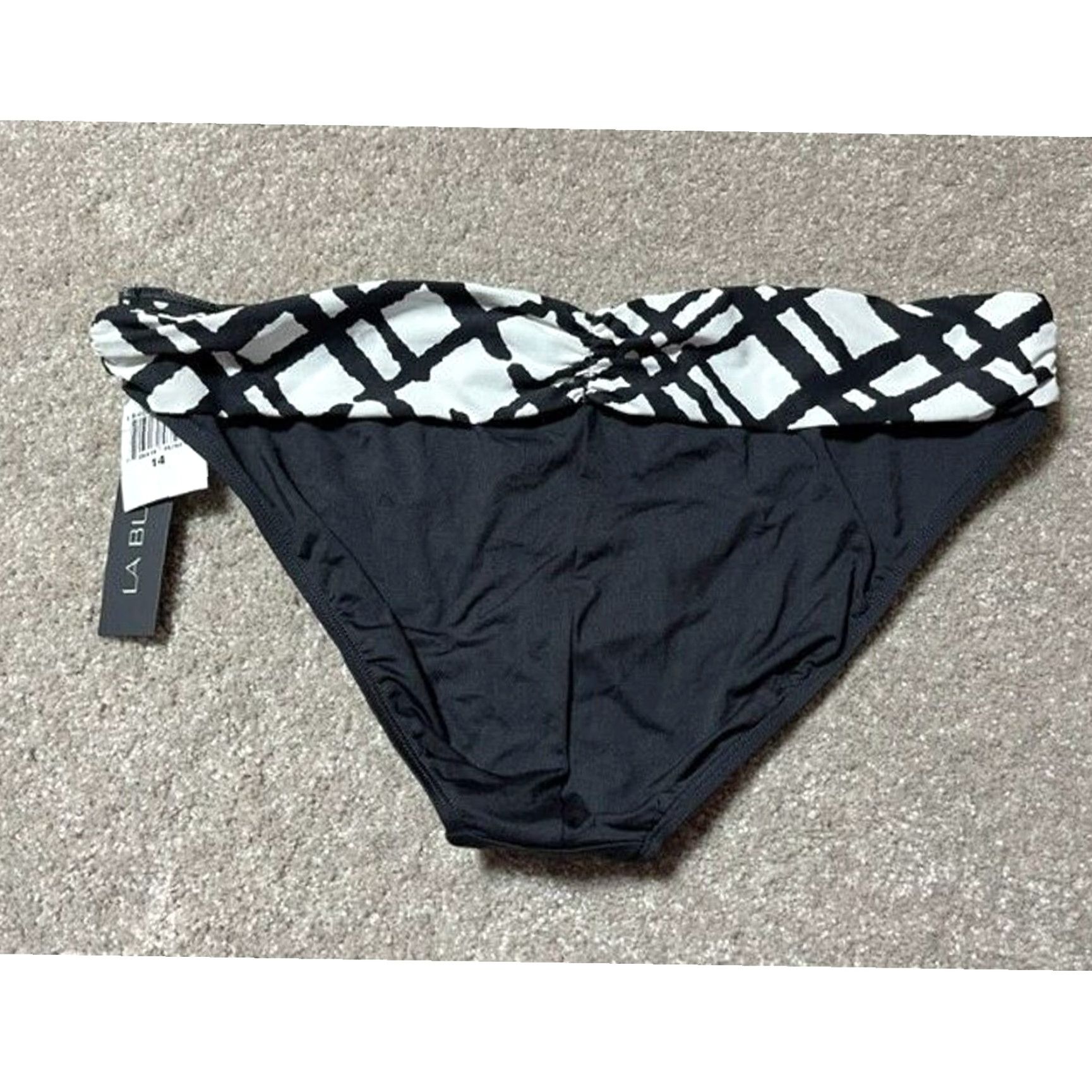 Vintage La Blanca Bikini Bottom 14 Swim Resort Coastal Chic Abstract Wave Ruched Classic Size 36" / US 14 / IT 50 - 2 Thumbnail