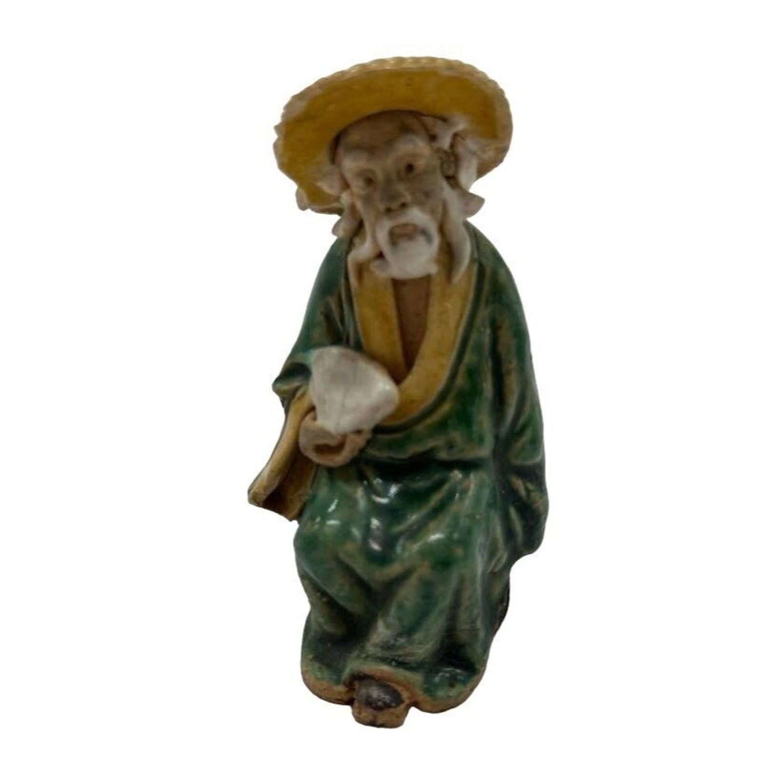 Designer Vintage Mud Man/Men Seated Green Yellow Figurine 3.5" Size ONE SIZE - 1 Thumbnail