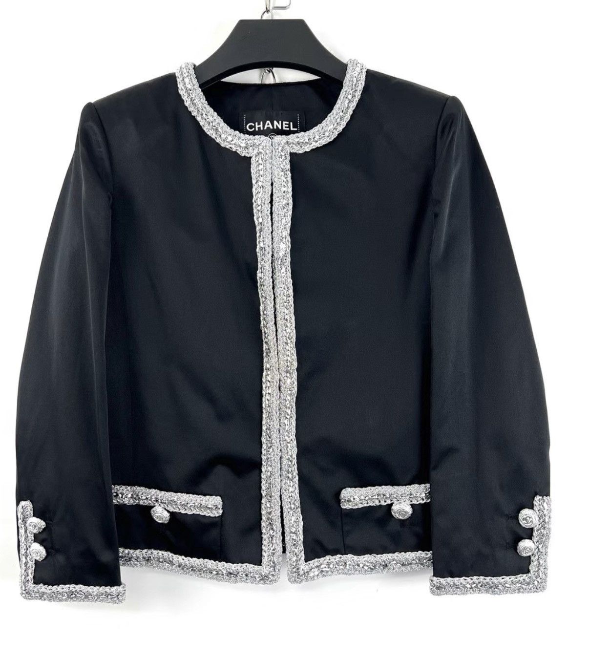 Chanel Chanel Roof Series Black-Silver Spliced Satin Coat K12 Size XXS / US 00 / IT 34 - 1 Thumbnail