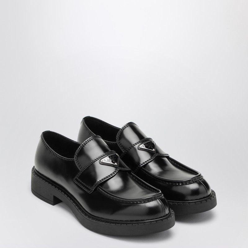 Prada Chocolate Moccasin In Black Patent Leather