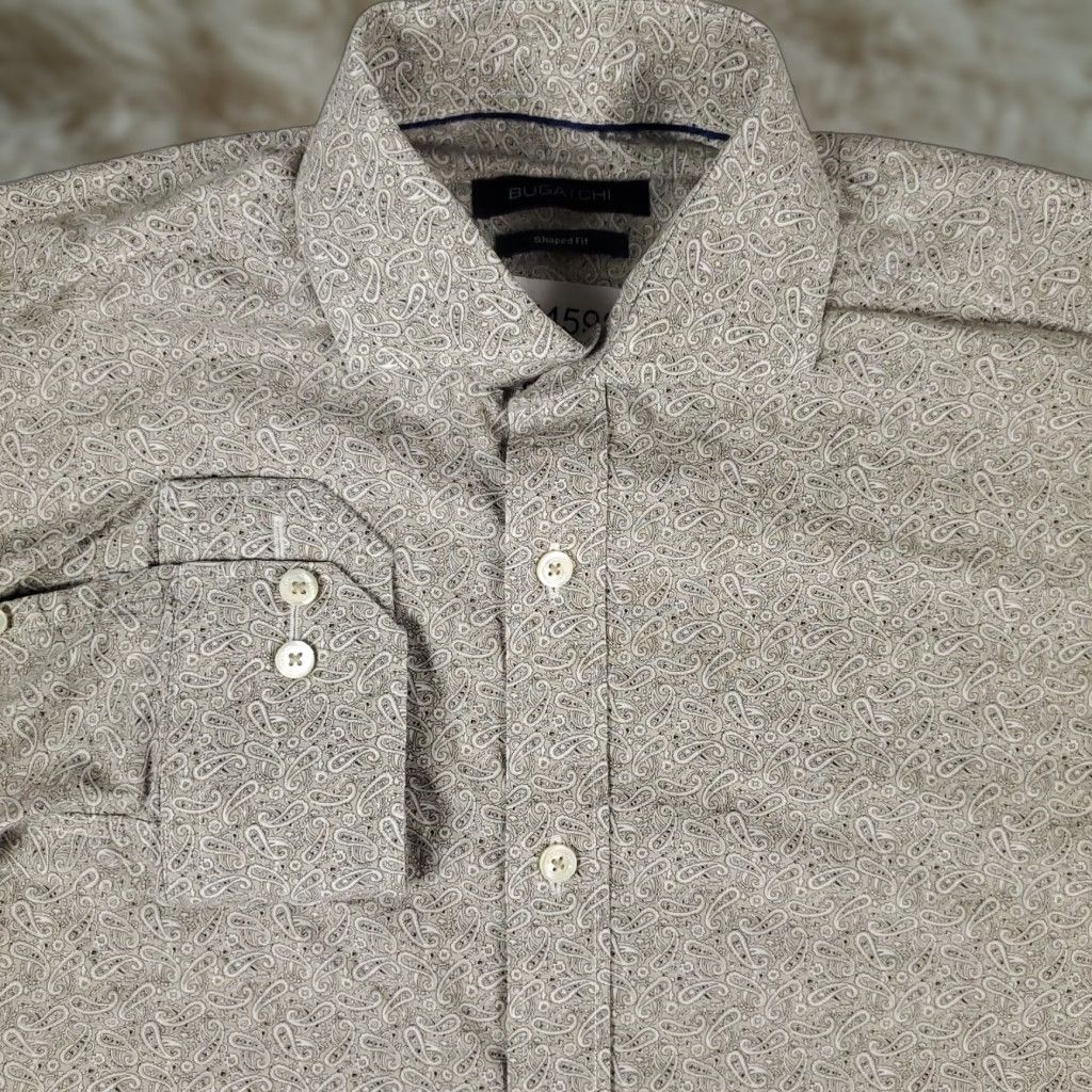 BUGATCHI Bugatchi Uomo Button-Up Shirt Mens Medium Brown Paisley Long Sleeve Regular Fit Size US M / EU 48-50 / 2 - 1 Thumbnail